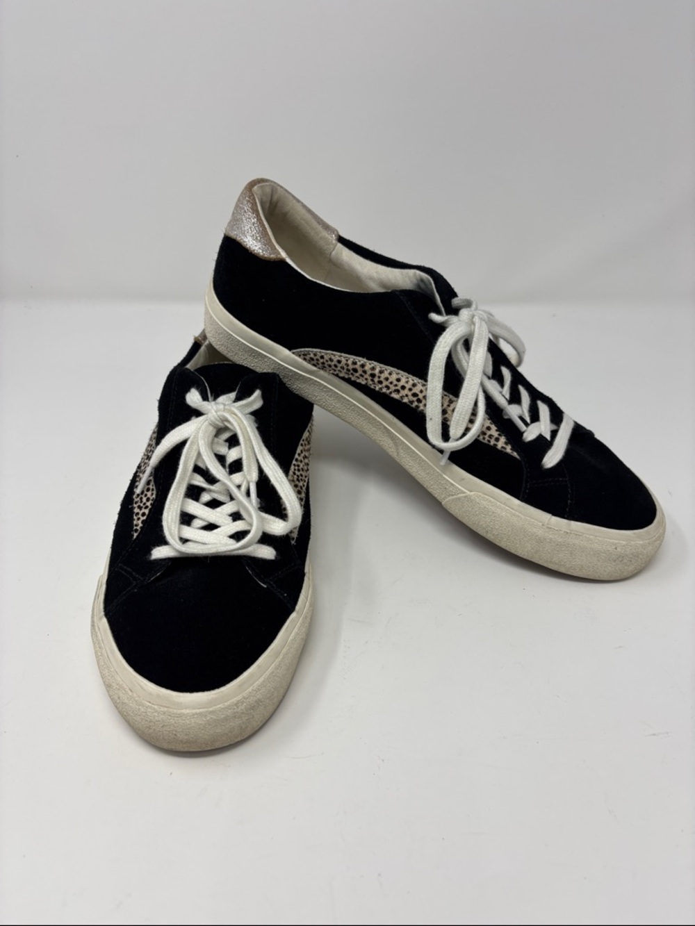 MADEWELL | Black Suede Low-Top Sneakers with Metallic and Leopard Accent 9M 9 M